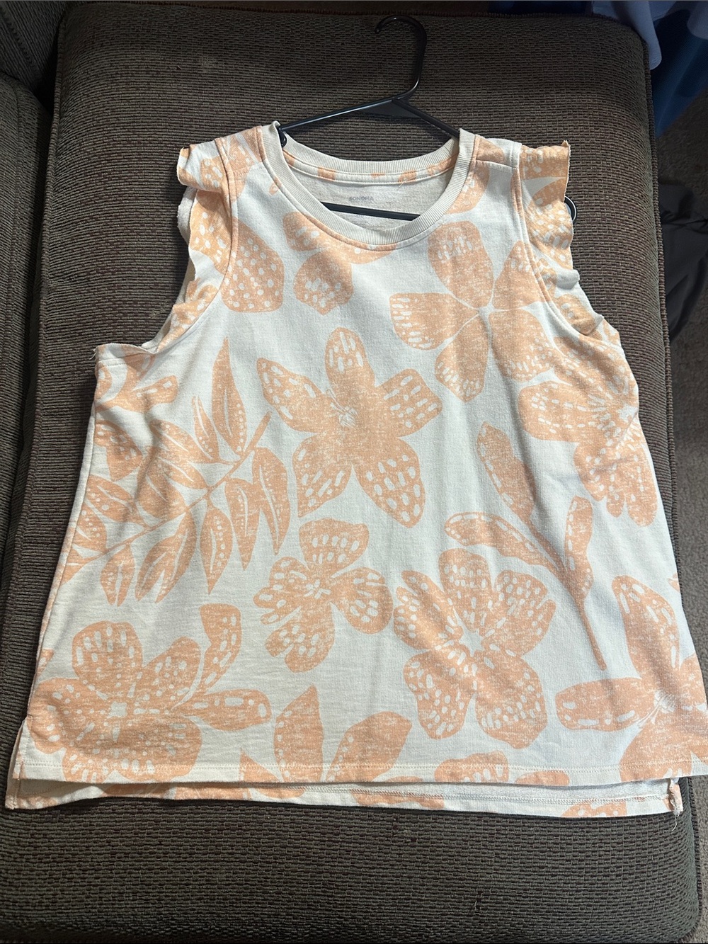 Sonoma Cream and Peach Floral Ruffle Sleeve Tank Top